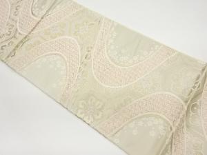 曲線に華紋・桜・古典柄模様織出し袋帯